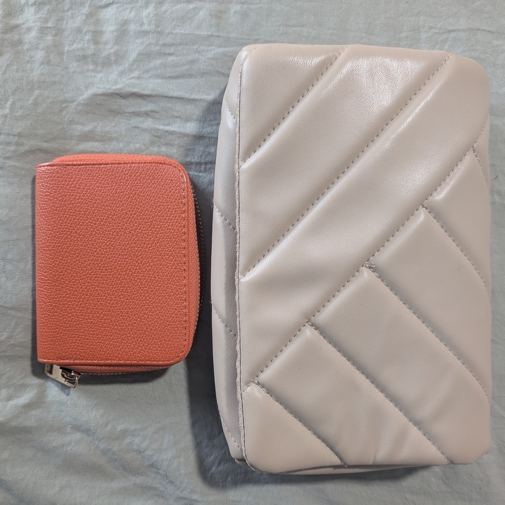 H&M Cream Crossbody Bag With Orange A New Day Wallet Quilted Puff Design